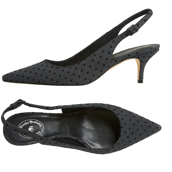 Brooks Brothers Red Fleece Gray Polka Dot Slingback Kitten Heels Size 9 1/2 - Picture 1 of 5